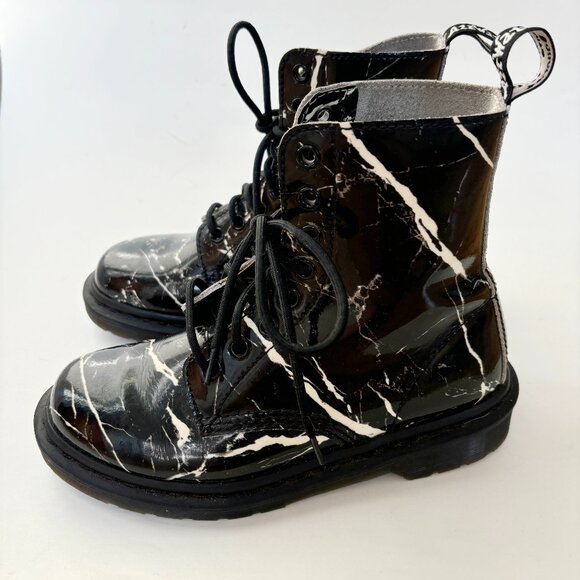 Dr. Martens Marble Boots 1460 Pascal Black White Print Lace Patent 4 EU 37 US 6 - Picture 1 of 7